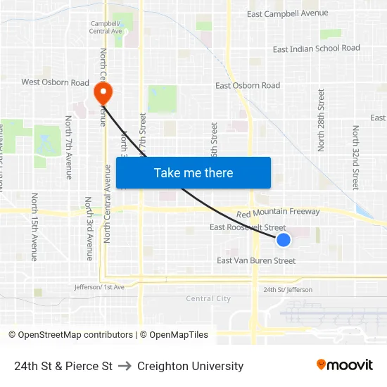 24th St & Pierce St to Creighton University map
