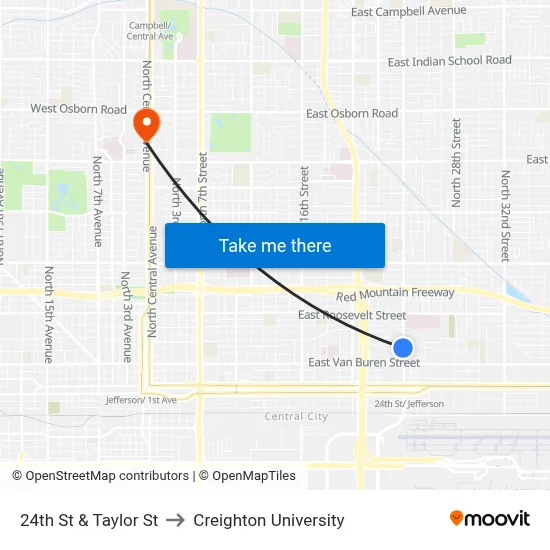 24th St & Taylor St to Creighton University map