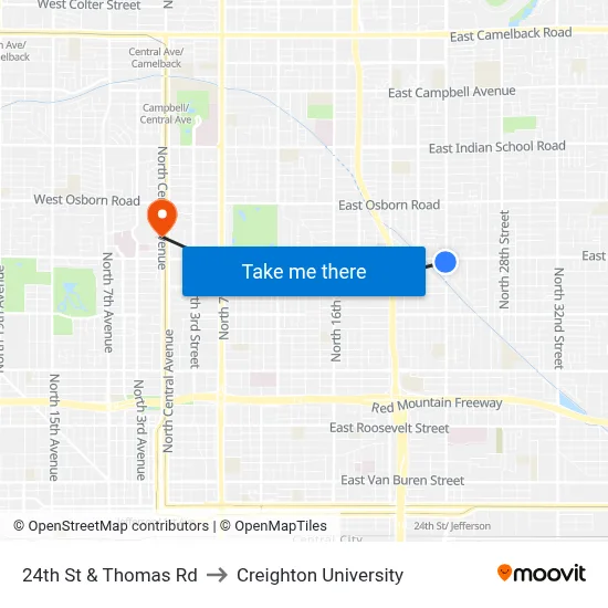 24th St & Thomas Rd to Creighton University map