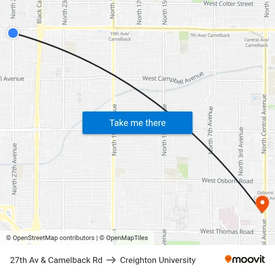 27th Av & Camelback Rd to Creighton University map