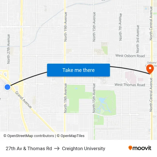 27th Av & Thomas Rd to Creighton University map