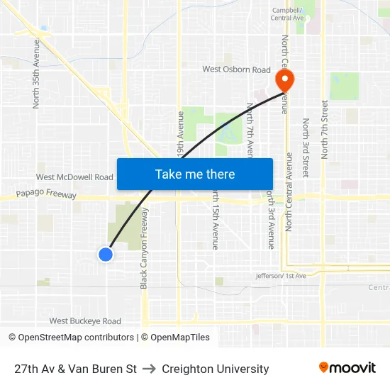 27th Av & Van Buren St to Creighton University map