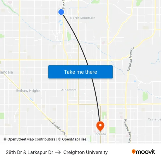 28th Dr & Larkspur Dr to Creighton University map