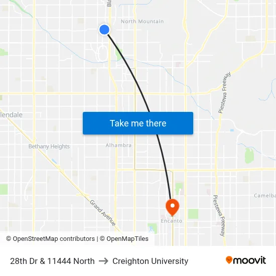 28th Dr & 11444 North to Creighton University map
