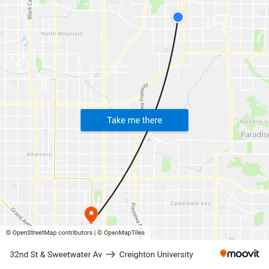 32nd St & Sweetwater Av to Creighton University map