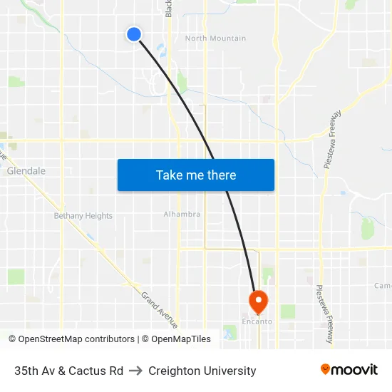35th Av & Cactus Rd to Creighton University map