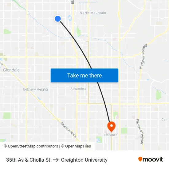 35th Av & Cholla St to Creighton University map