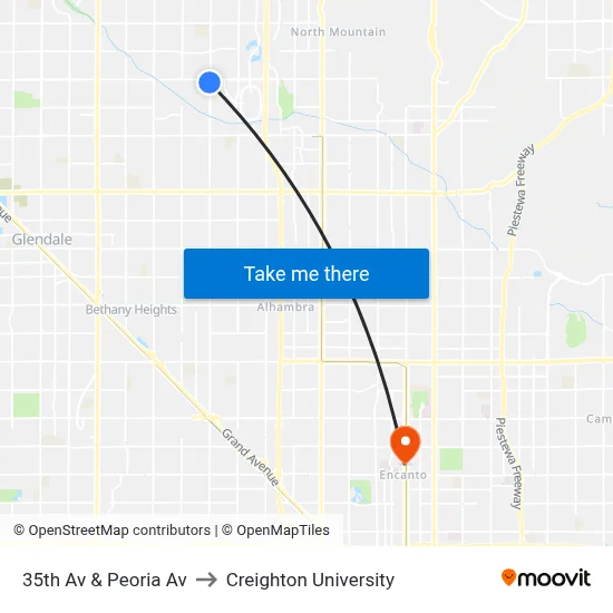 35th Av & Peoria Av to Creighton University map