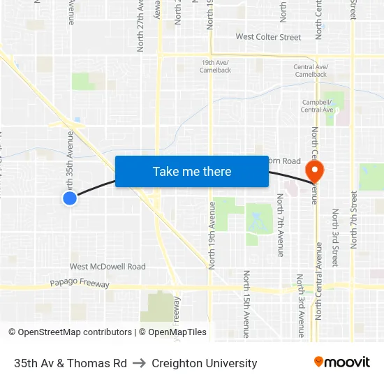 35th Av & Thomas Rd to Creighton University map