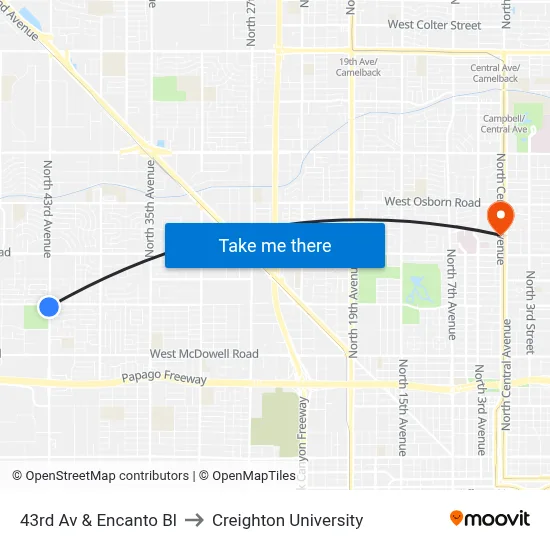 43rd Av & Encanto Bl to Creighton University map