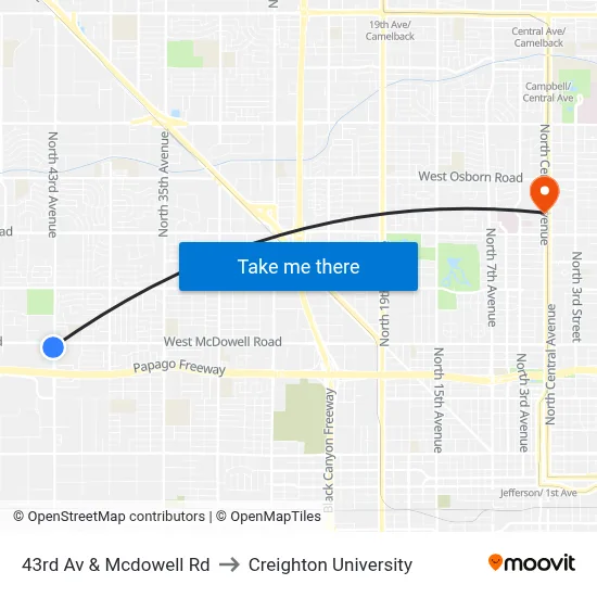 43rd Av & Mcdowell Rd to Creighton University map