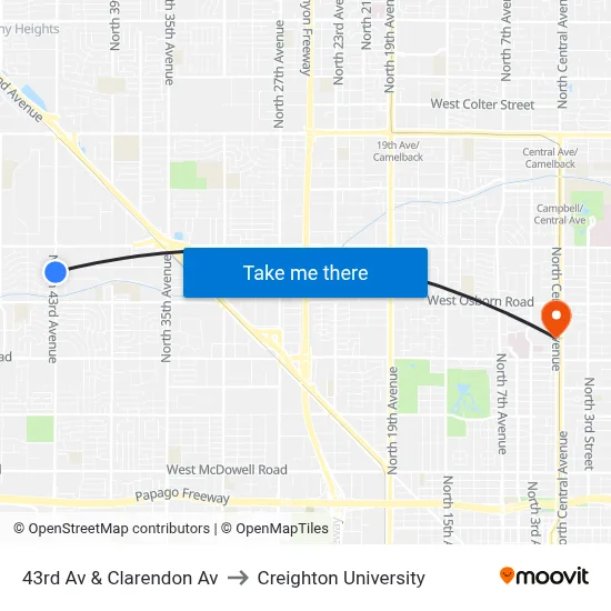 43rd Av & Clarendon Av to Creighton University map