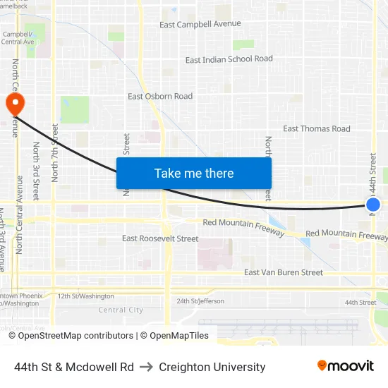 44th St & Mcdowell Rd to Creighton University map