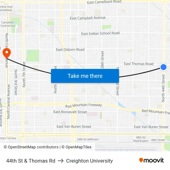 44th St & Thomas Rd to Creighton University map