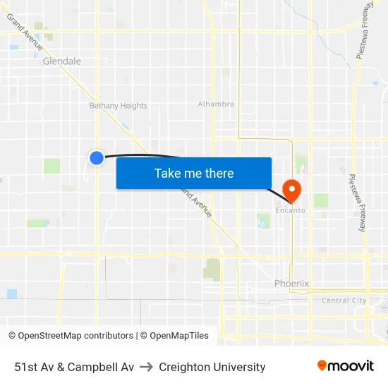 51st Av & Campbell Av to Creighton University map