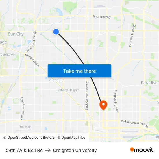 59th Av & Bell Rd to Creighton University map