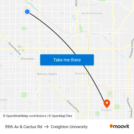 59th Av & Cactus Rd to Creighton University map