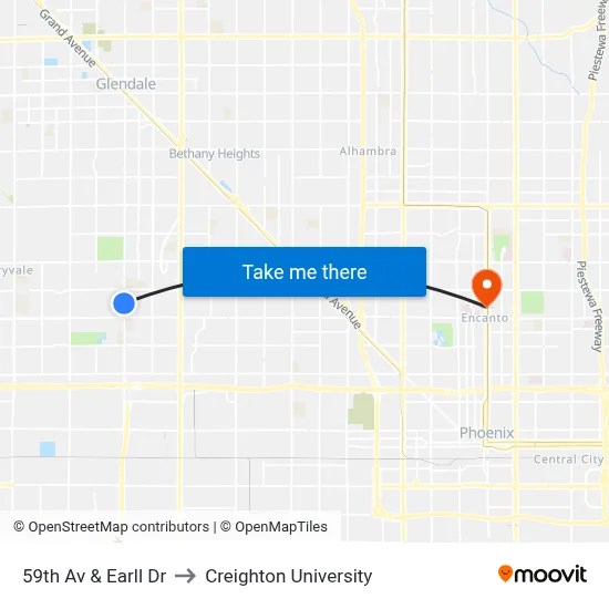 59th Av & Earll Dr to Creighton University map