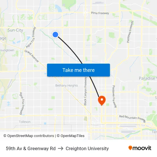 59th Av & Greenway Rd to Creighton University map