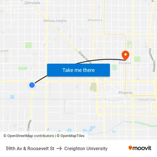 59th Av & Roosevelt St to Creighton University map