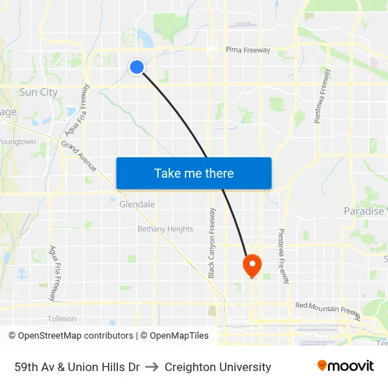 59th Av & Union Hills Dr to Creighton University map