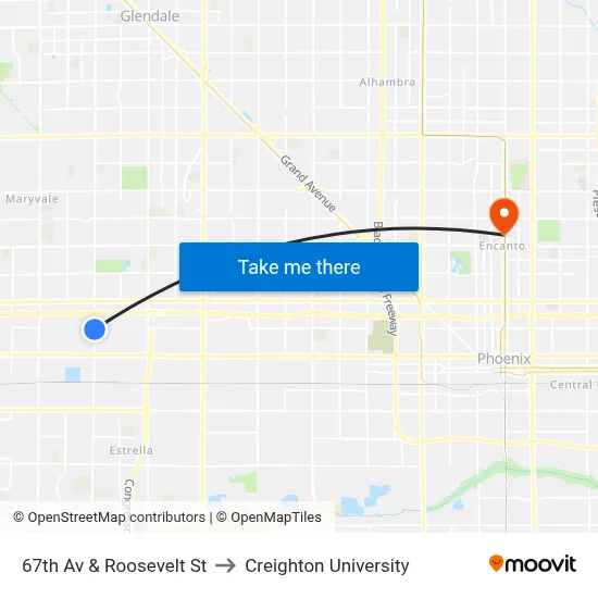 67th Av & Roosevelt St to Creighton University map