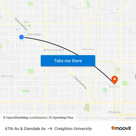 67th Av & Glendale Av to Creighton University map