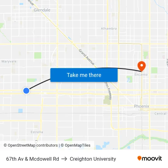 67th Av & Mcdowell Rd to Creighton University map