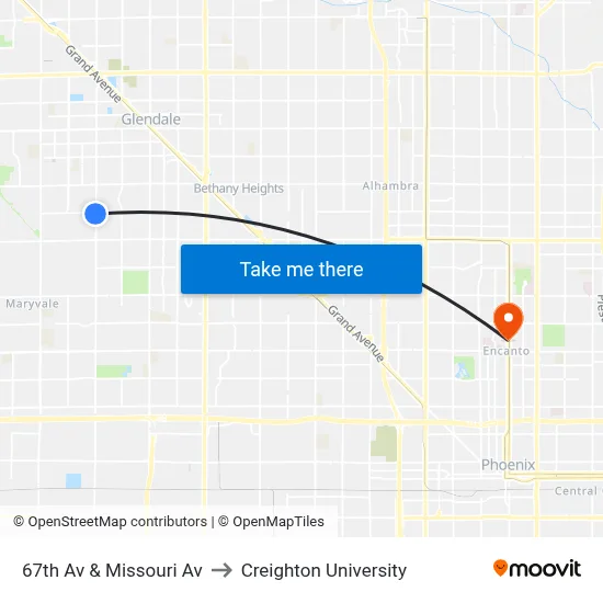 67th Av & Missouri Av to Creighton University map