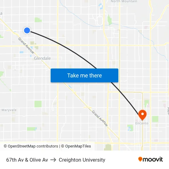 67th Av & Olive Av to Creighton University map