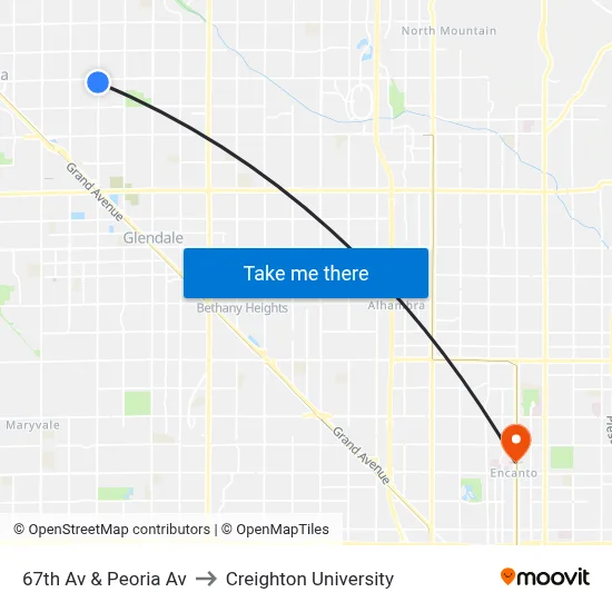 67th Av & Peoria Av to Creighton University map