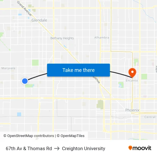 67th Av & Thomas Rd to Creighton University map