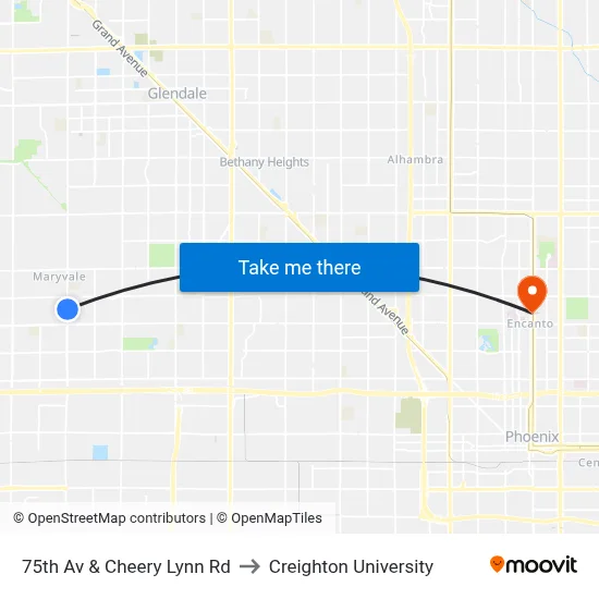 75th Av & Cheery Lynn Rd to Creighton University map
