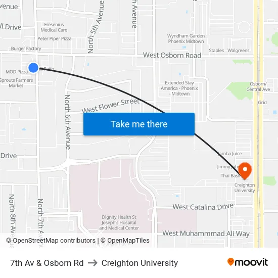 7th Av & Osborn Rd to Creighton University map