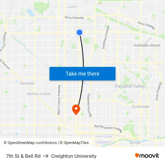 7th St & Bell Rd to Creighton University map