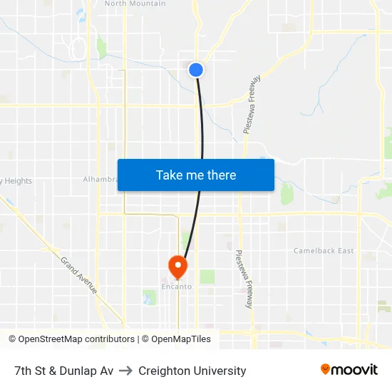 7th St & Dunlap Av to Creighton University map