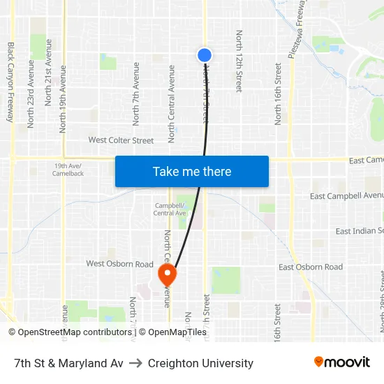 7th St & Maryland Av to Creighton University map
