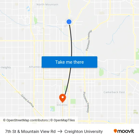 7th St & Mountain View Rd to Creighton University map