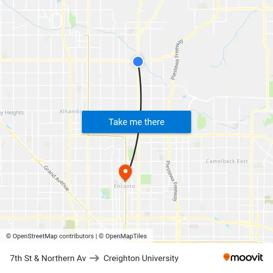 7th St & Northern Av to Creighton University map