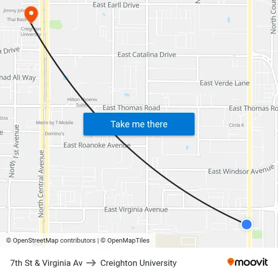 7th St & Virginia Av to Creighton University map