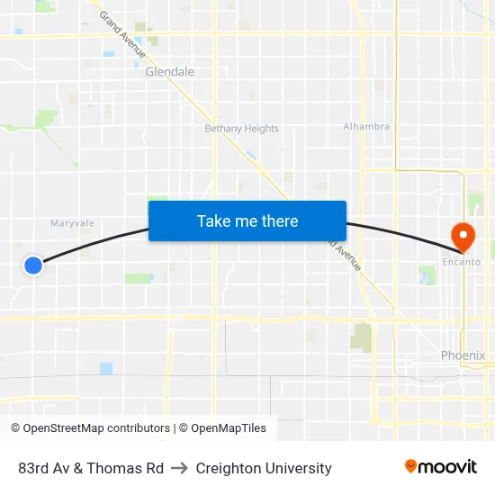 83rd Av & Thomas Rd to Creighton University map