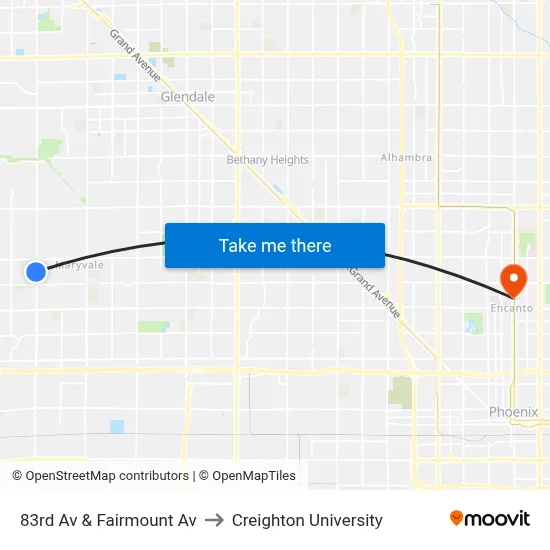 83rd Av & Fairmount Av to Creighton University map