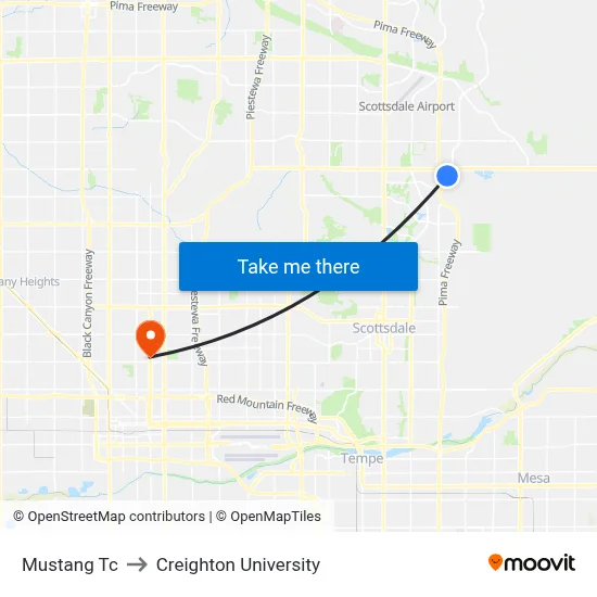 Mustang Tc to Creighton University map