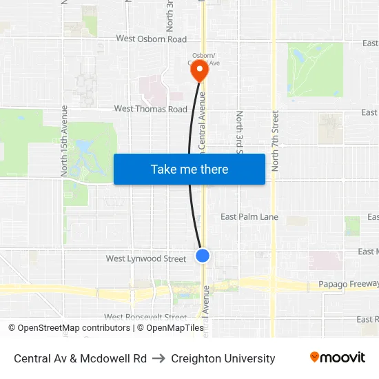 Central Av & Mcdowell Rd to Creighton University map