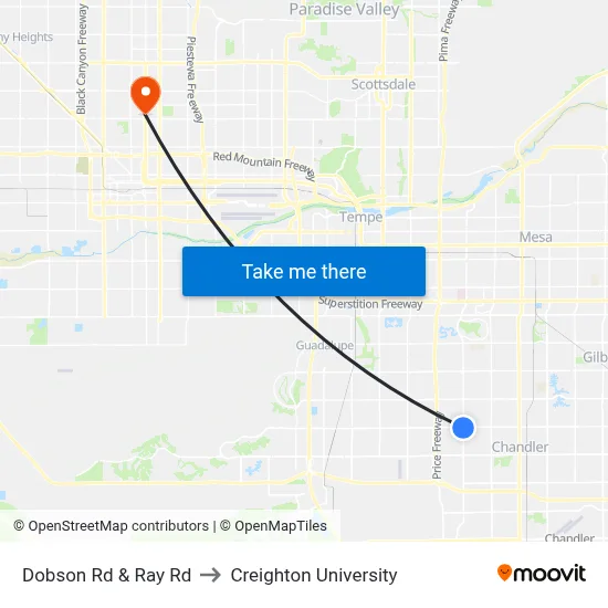 Dobson Rd & Ray Rd to Creighton University map