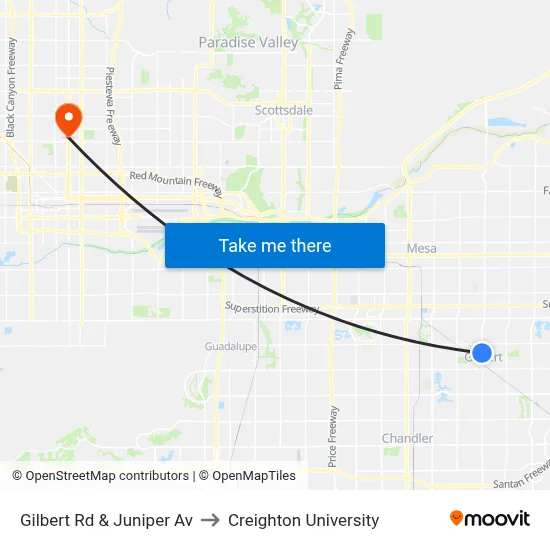 Gilbert Rd & Juniper Av to Creighton University map