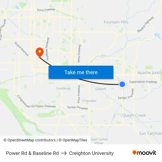 Power Rd & Baseline Rd to Creighton University map