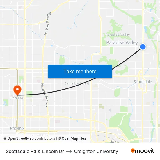 Scottsdale Rd & Lincoln Dr to Creighton University map