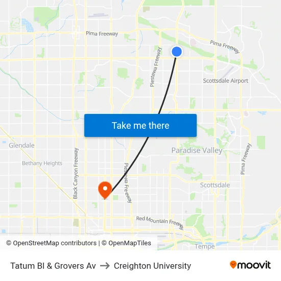Tatum Bl & Grovers Av to Creighton University map