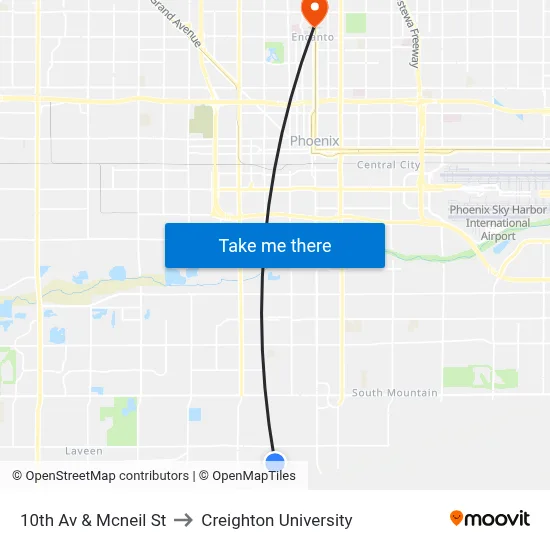 10th Av & Mcneil St to Creighton University map